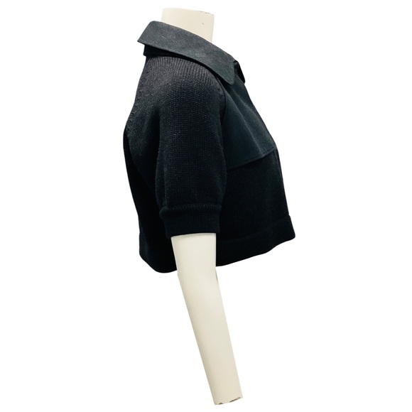 AKRIS PUNTO CHARCOAL GREY CROPPED SHORT SLEEVED WOOL KNIT SWEATER - Picture 2 of 5